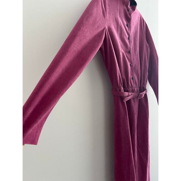Vintage Long Sleeve Velvet Dress Button Down Front Pink Size Small Medium JL - Picture 4 of 7